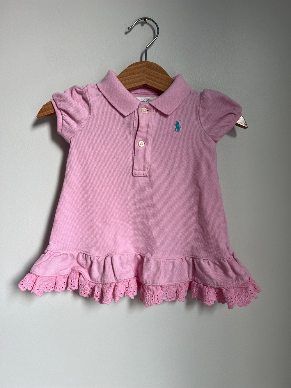 Ralph Lauren | Light Pink Polo Dress with Eyelet Ruffle #300126017 Size 6M
